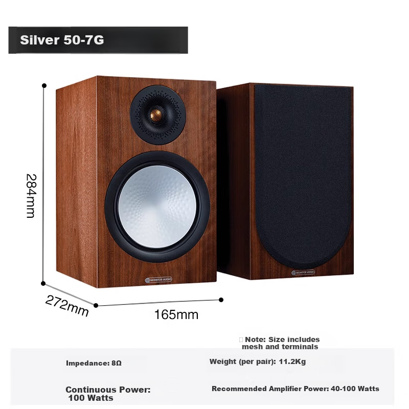 Mengpai MonitorAudio/UK Silver 50 Bookshelf Speakers, Passive HIFI Desktop Speakers, Black Oak Color, Father's Day Gift