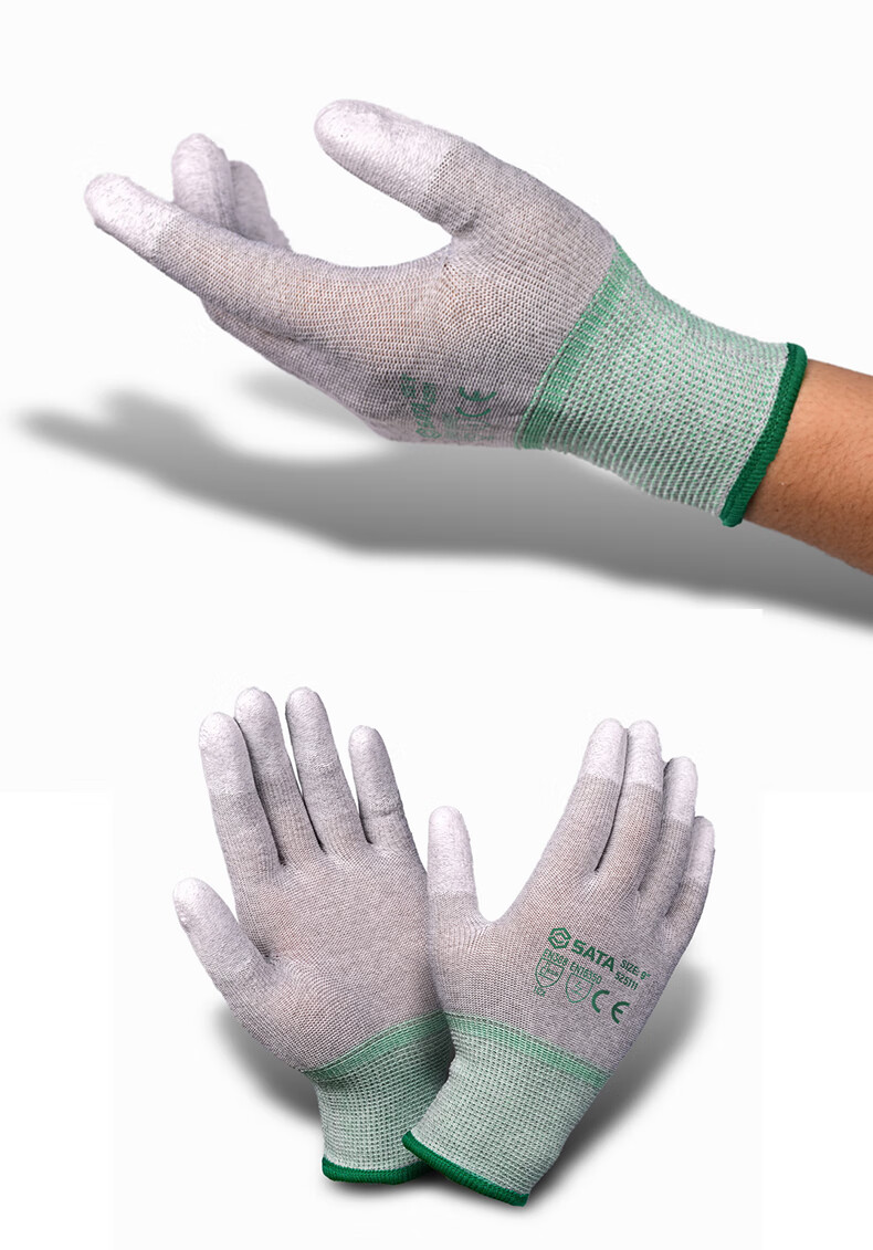 SATA 525111 Work Safety Anti-Wear Non-Slip Workshop Factory PU Coated Anti-Static Work Gloves Size 8, 12 Pairs/Pack 6