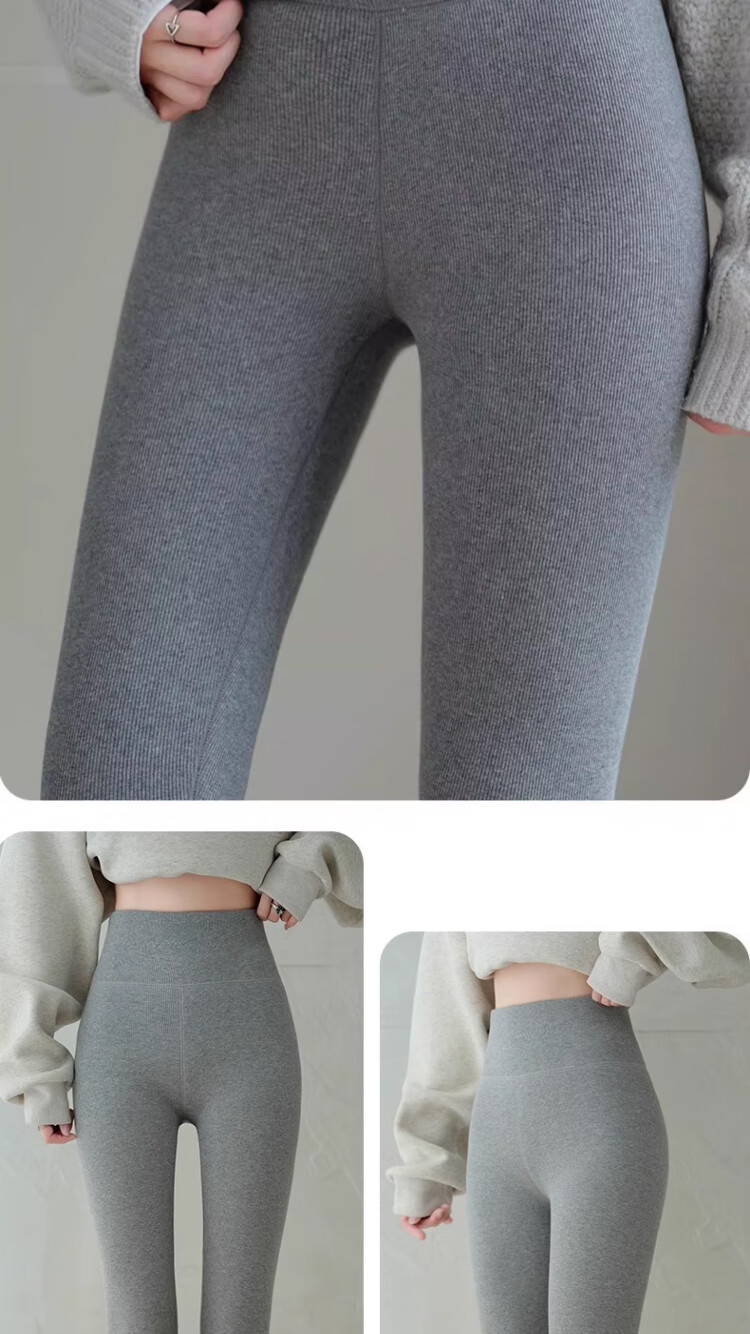 Free Style Women's High-Waist Lamb Fleece Thermal Pants Cotton Ribbed Thickened Autumn Winter Fleece-Lined Leggings Outerwear 2