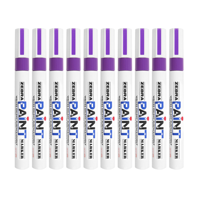 ZEBRA Paint Marker, Oil-Based Permanent Marker, Large Logistics Pen Signature Pen/Marker, PAINT-MOP, Purple, Pack of 10