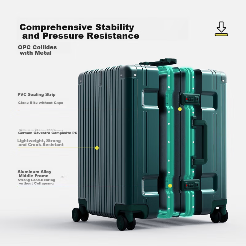 90Fen 20-Inch Aluminum Frame Suitcase with Wheels, Carry-On Luggage, Spinner Wheels, Combination Lock, Leather Case, Obsidian Black