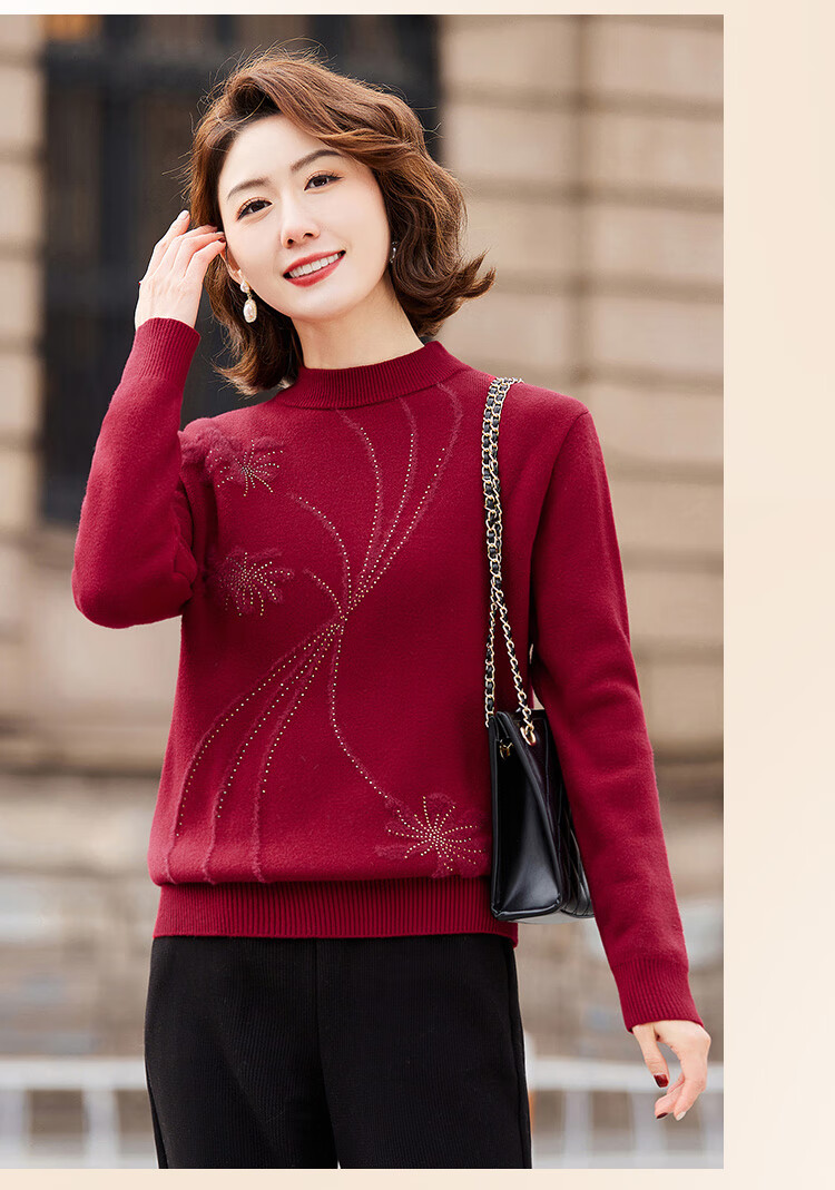 Past Mom Women's Winter Thickened Base Shirt High Elastic Fleece Knit Sweater Light Purple 4XL 2