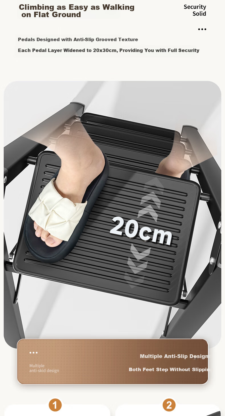 Cenggao Folding Ladder for Home Use, A-Frame with Handrails, Thickened Carbon Steel, Widened Steps, Yadian Black, Five Steps, Export Quality 3