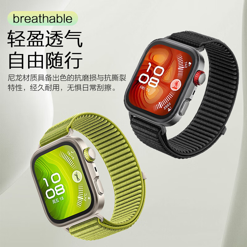 SGGS Nylon Woven Breathable Magic Tape Watch Band for Huawei Watch Fit4 Pro/Fit4/Fit3 Series FIT4PRO Strap Unisex [Wild Green]