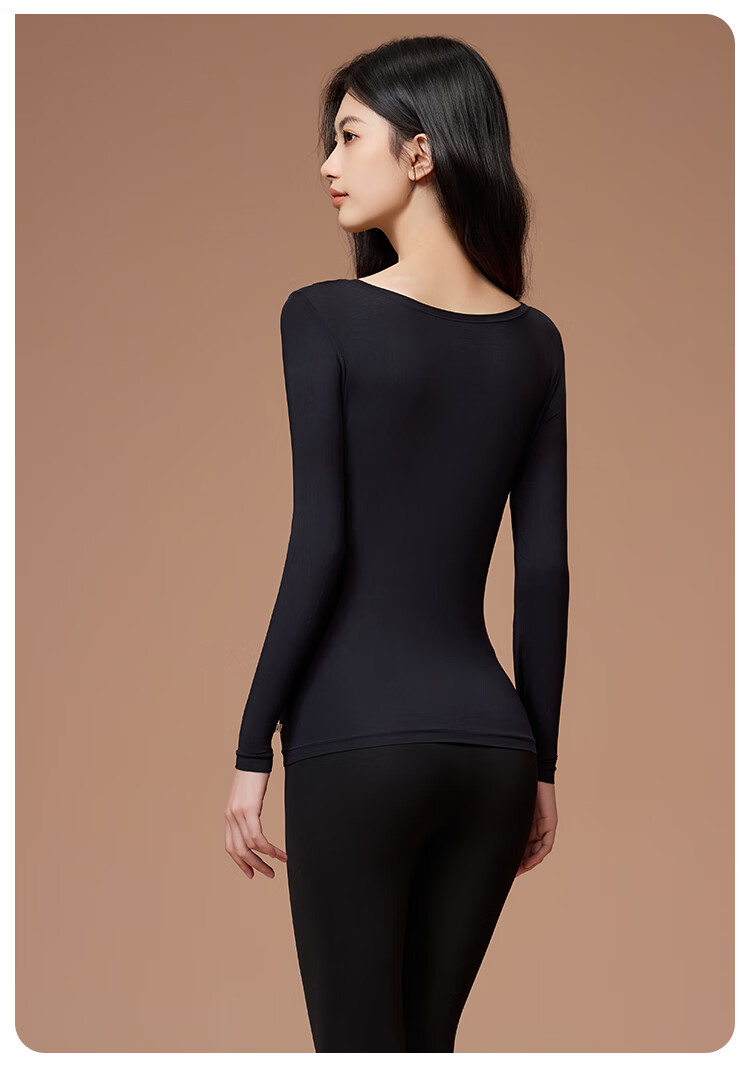 MiiOW Women's Skin Care Ultra-Lightweight Seamless Slim Fit Wide Neck Autumn Winter Thermal Underwear Set 17