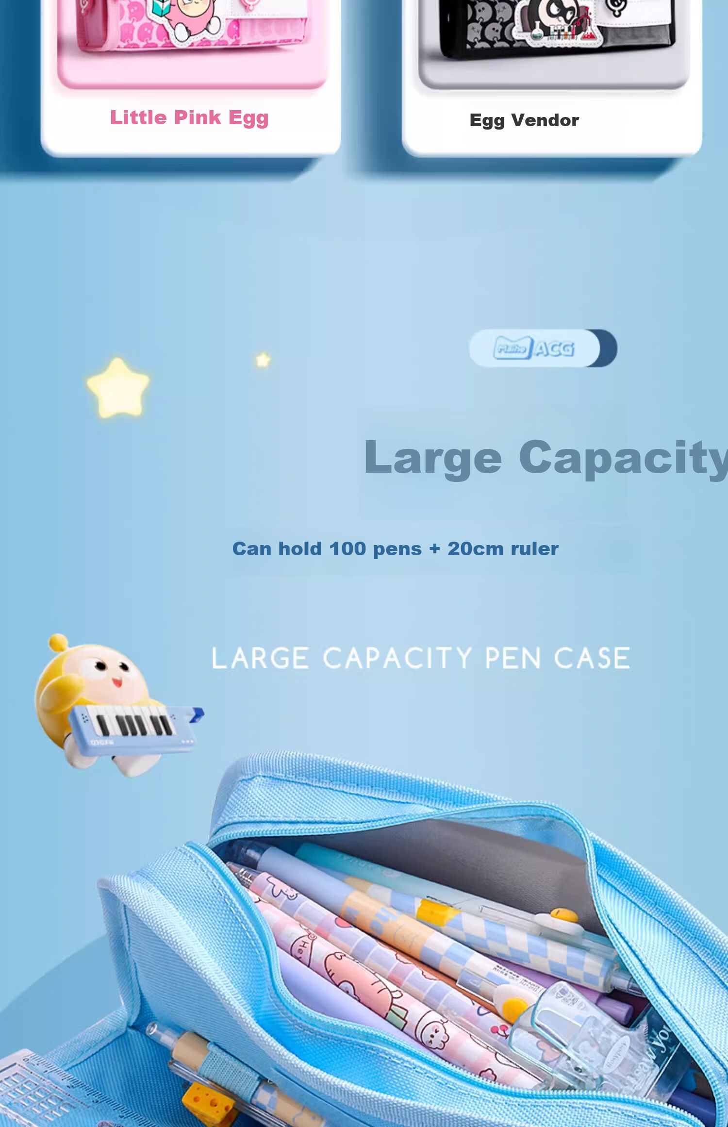Mingyu Egg Party Pencil Case, Multi-Layer Large Capacity, Elementary School Student Stationery Box, Stylish Pencil Case for Boys And Girls, First Grade Children's Stationery Bag, Birthday Gift 4