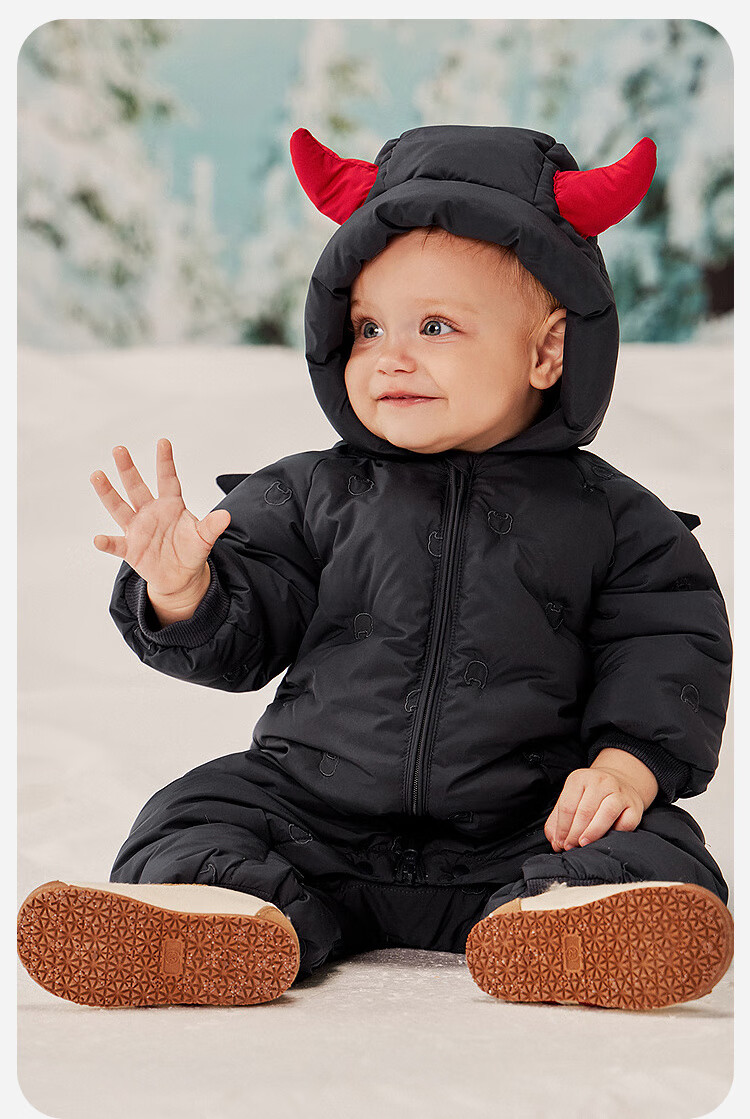 Minibala Unisex Kids Down Jumpsuit with Genuine Fleece Baby Elf Hat Romper 2025 Winter 2