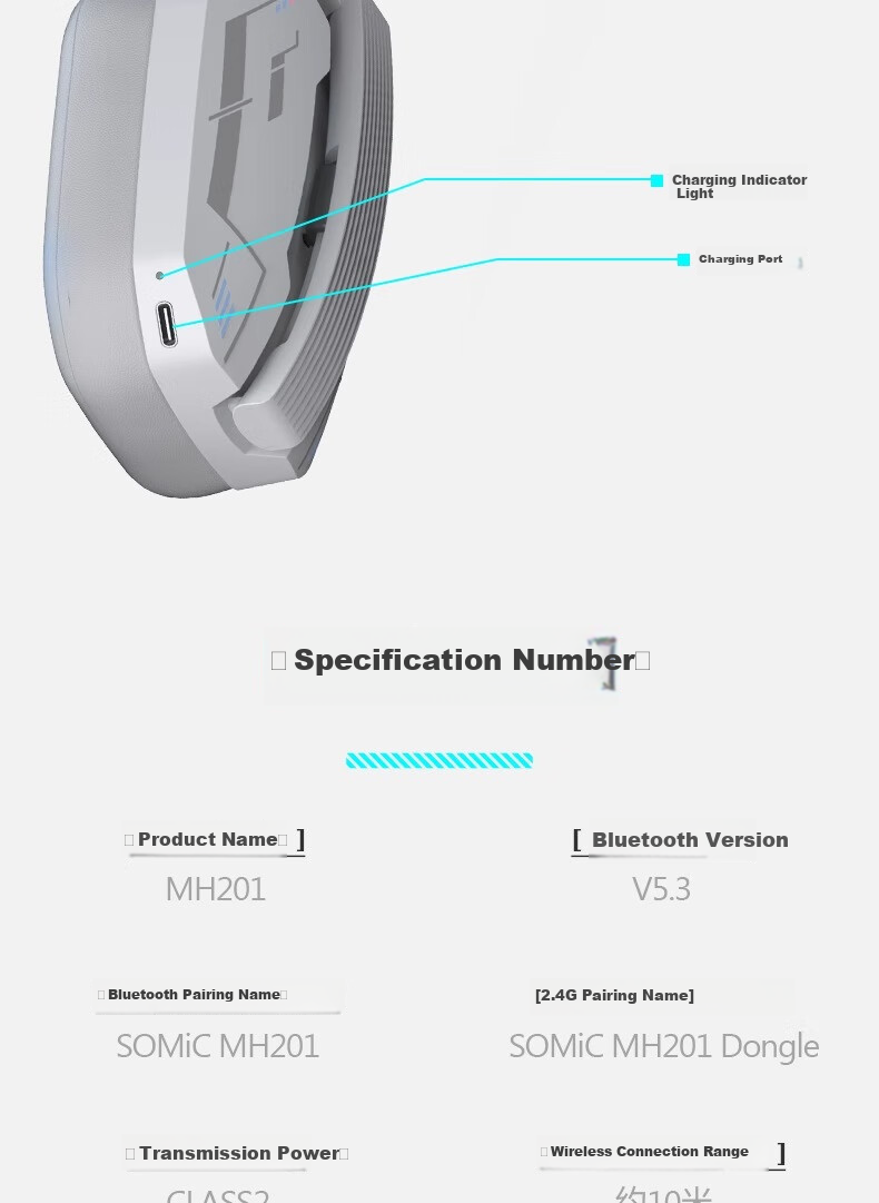 SOMIC MH201 Gaming-Grade 2.4G Zero-Lag Tri-Mode Gaming Headset Wireless Bluetooth Mobile PC Noise-Cancelling Headphones Over-Ear 7.1 Audio Positioning Black 13
