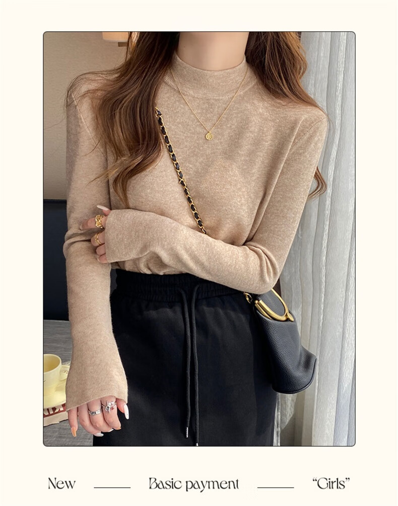YUZHAOLIN Women's Half Turtleneck Base Shirt Autumn Winter 2025 New Knitted Lazy Style Soft Sweater Black 23