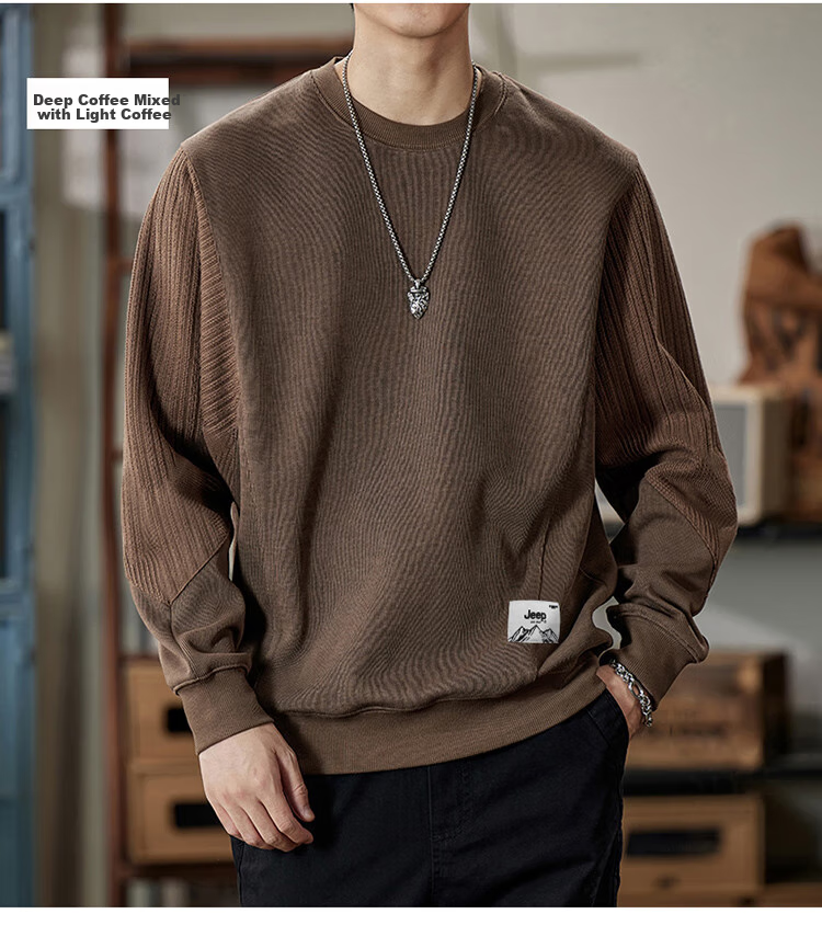 JEEP Men's Color Block Sweatshirt, Loose Fit T-Shirt Undershirt for Spring And Autumn, Casual Heavyweight Menswear, Apricot Color Block, 2XL 9
