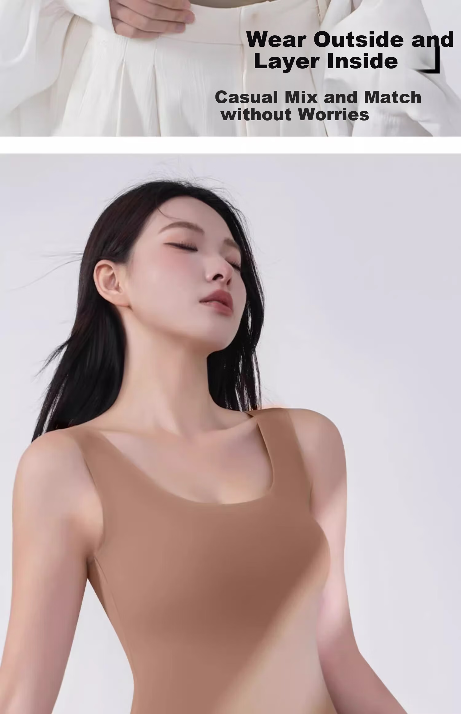 MiiOW Ice Silk Camisole Tank Top for Women with Built-In Bra Pads, White Seamless Sun Protection Inner Wear Or Outer Layer 23