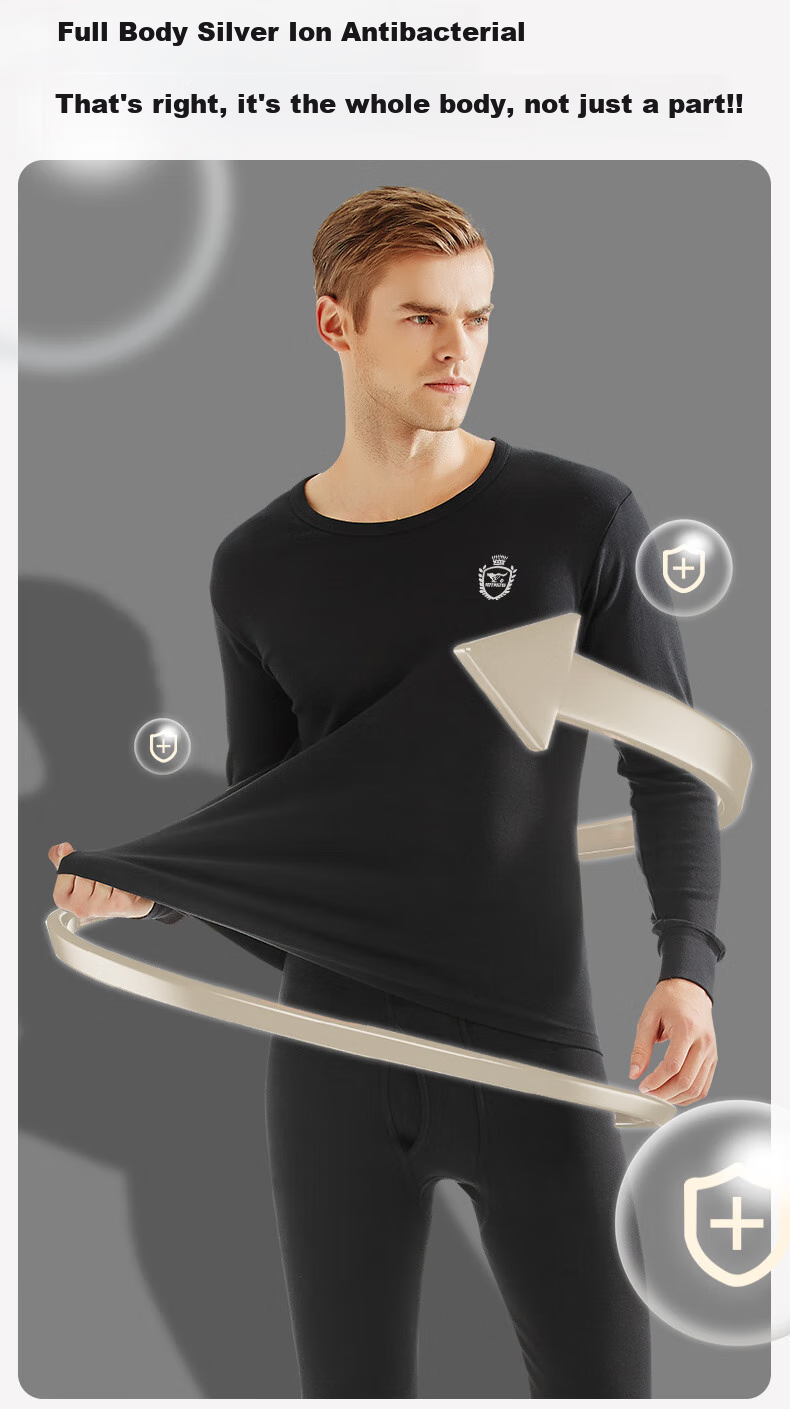 SEPTWOLVES [Antibacterial] Thermal Underwear for Men, Autumn And Winter Pure Cotton Undershirt And Pants Set, All-Cotton Base Layer Top And Bottom 8
