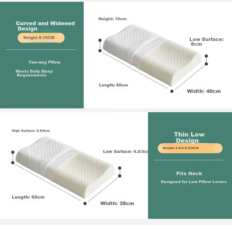 BEYOND Home Textile Latex Pillow, Thai Curved Cervical Pillow Core, Student Pillow, Single Pack, 50*30*9/7cm 11