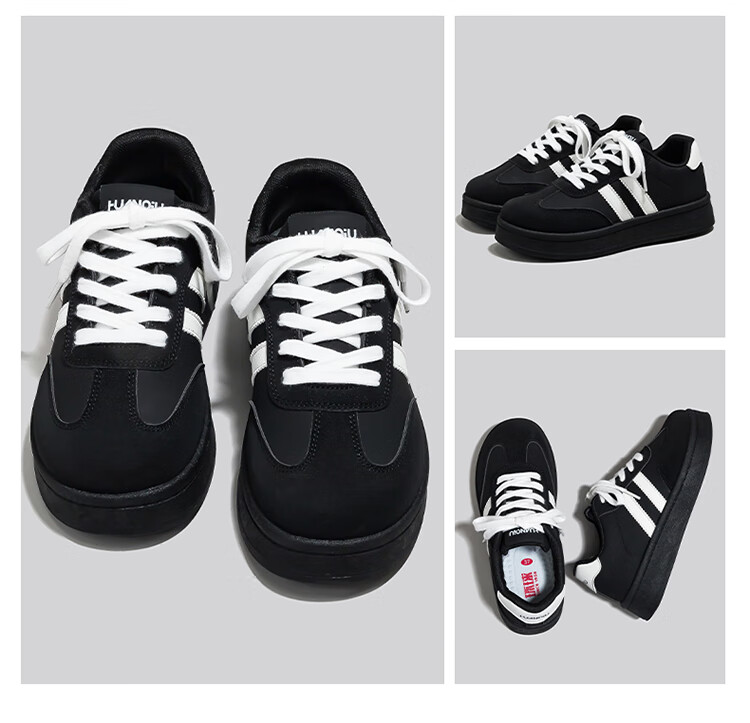Global Original Vintage Style Black Women's Sneakers 2026 New Ins Versatile Thick Sole Height Increasing Skate Shoes 22