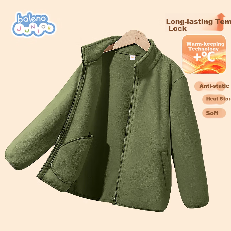 Baleno Children's Jacket, Autumn And Winter 2026, for Older Kids, Double-Sided Fleece, Warm Cardigan, Boys And Girls, Solid Color Winter Outerwear