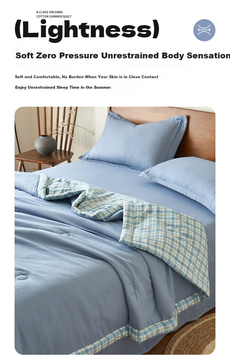 Grace A-Class 100% Xinjiang Cotton Summer Quilt Air-Conditioning Quilt Washed Summer Cooling Quilt Double Thin Quilt Core 200*230cm 4