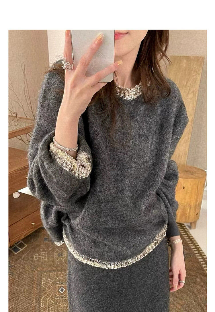Mt [Fragrant Breeze Knit] Spring Light Luxury Round Neck Color-Block Edge Wool Blend Knit Sweater for Women 2