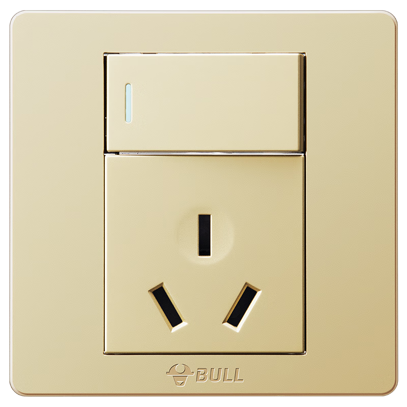BULL Switch Socket G07 Series, 16A Switch Socket with 86-Type Socket Panel, G07E204AS, Champagne Gold