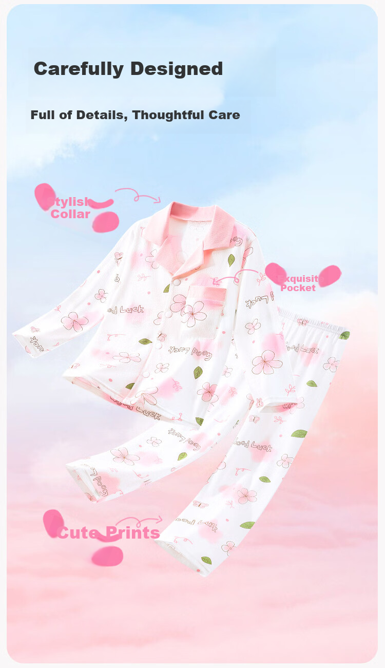 DEESHA [100% Class A Cotton] Children's Pajamas Spring And Summer Girls' Loungewear Youth Baby Air Conditioning Suit Set 3