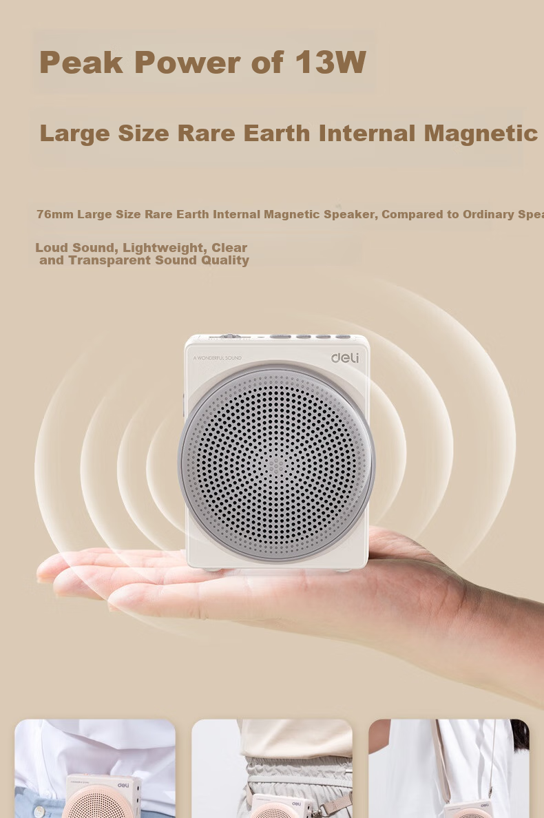 Deli 13W Wireless Magnetic Clip-On Amplifier, Teacher-Specific Bluetooth Speaker, Anti-Howling Loudspeaker, Microphone, Tour Guide Portable Fashionable Mini Baguette, Champagne Color 4