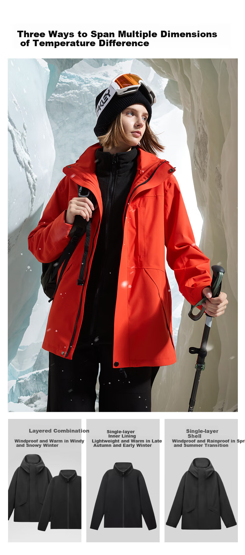 SUPIELD Outdoor Hardshell Jacket, Three-In for Men And Women, Autumn And Winter Coat, Rainproof, Mountaineering And Hiking Wear, Starry Sky Black, XL 2