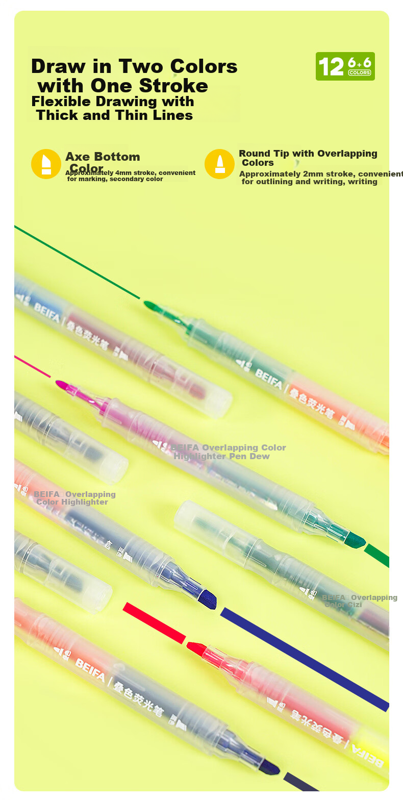 BEIFA Dual-Head Layered Highlighter Pen, Marking And Emphasis without Bleeding Soft Tip Marker Pen, High-Value Handwritten Journal Pen, Breaking Dawn Thrill [Back-To Essential] 5