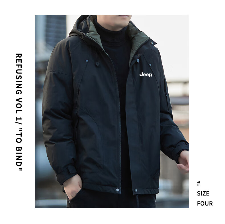 JEEP Men's Cotton Padded Hooded Thick Warm Casual Jacket Black 4XL Autumn Winter New 7