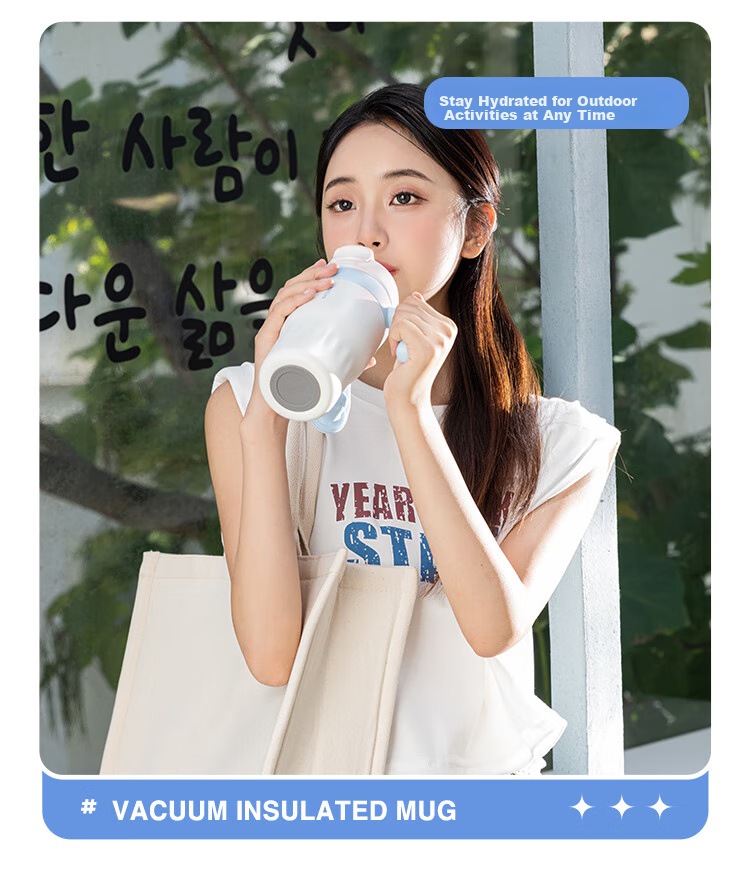 LOCK&LOCK Dopamine Insulated Coffee Mug for Men And Women Students, Desktop Tumbler with Handle, 560ML, White And Blue 14