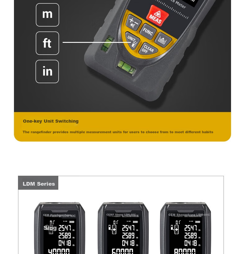 CEM LDM-120C Laser Distance Meter, High-Precision Laser Infrared Room Measuring Device, Electronic Ruler with Voice Playback, USB Direct Charging 17