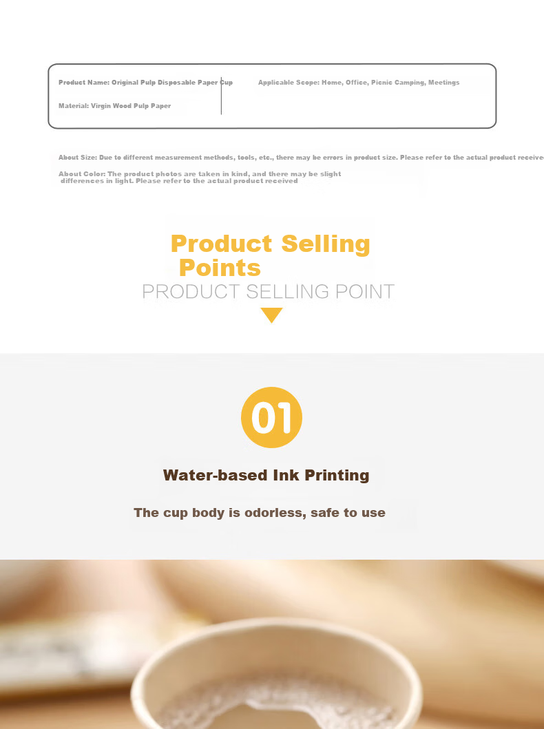 CHAHUA Disposable Paper Cups, Thickened, Whole Box, Natural Color, Unwaxed Coating, 180ml Coffee Cups, 400 Pieces, 10 Packs 2