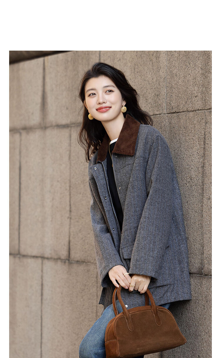 Demana Barn Style Winter Vintage Shearling Corduroy Lapel Drawstring Metal Snap Work Jacket 2