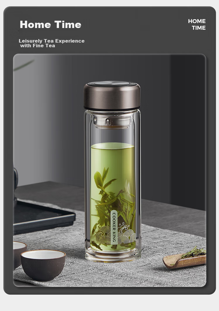 COOKER KING Glass Cup with Tea Infuser, Heat-Resistant And Shatterproof Tea Infuser Mug, Large Capacity Tea Cup in Gunmetal Gray, 380ml 10