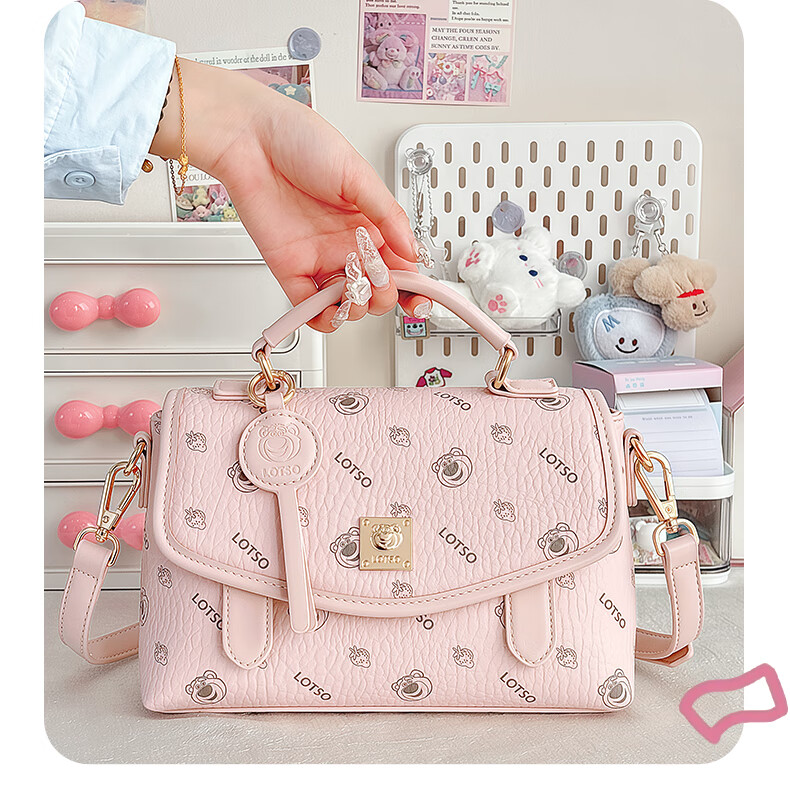 Disney Women's Luxury Niche High-End Crossbody Bag Commuter Strawberry Bear Bag Birthday Gift Pink with Pendant 4