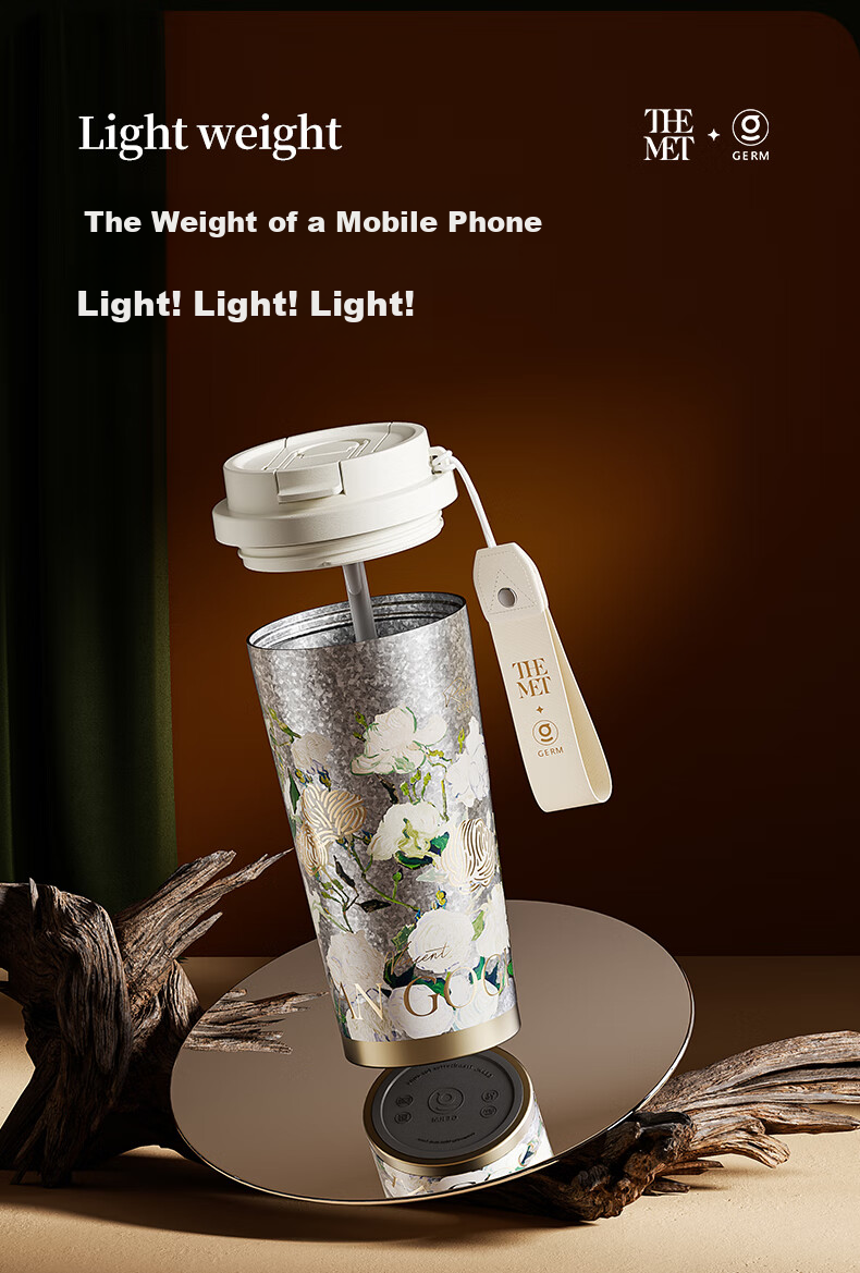 Germ Pure Titanium Insulated Mug for Women, Dual-Drinking Straw Coffee Cup Gift Box Water Bottle Mid-Autumn Festival Gift Cup 500ML Cherry Blossom 8