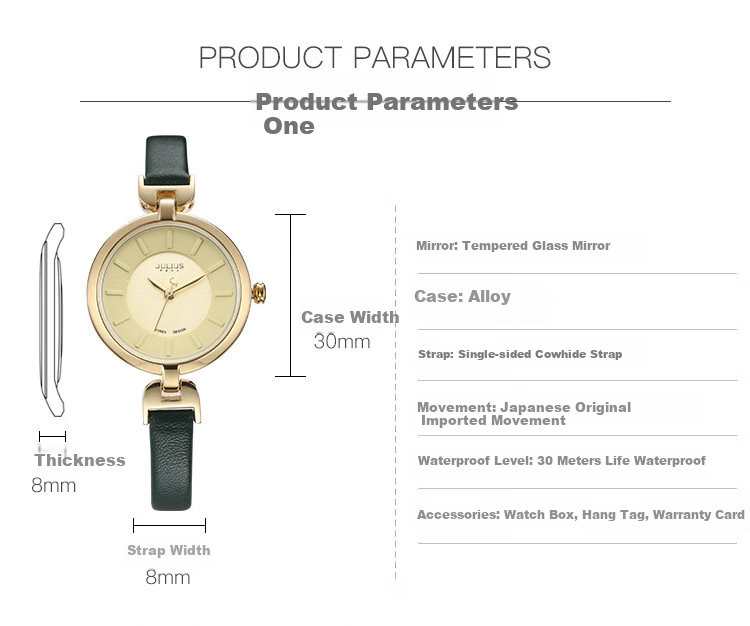 Julius Women's Watch [Gift for Goddess Day], Fashionable Student Watch for Women, Small Green Dial with Leather Strap, Quartz Waterproof Ladies Watch 4
