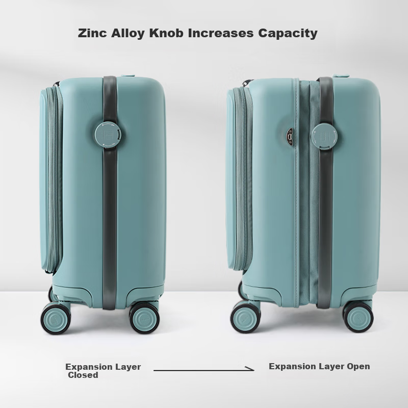 CROWN Large Capacity Aluminum Frame Suitcase with Wheels, Model 5308, Blue Denim Zipper, 20-Inch Carry-On, 18% Increased Capacity