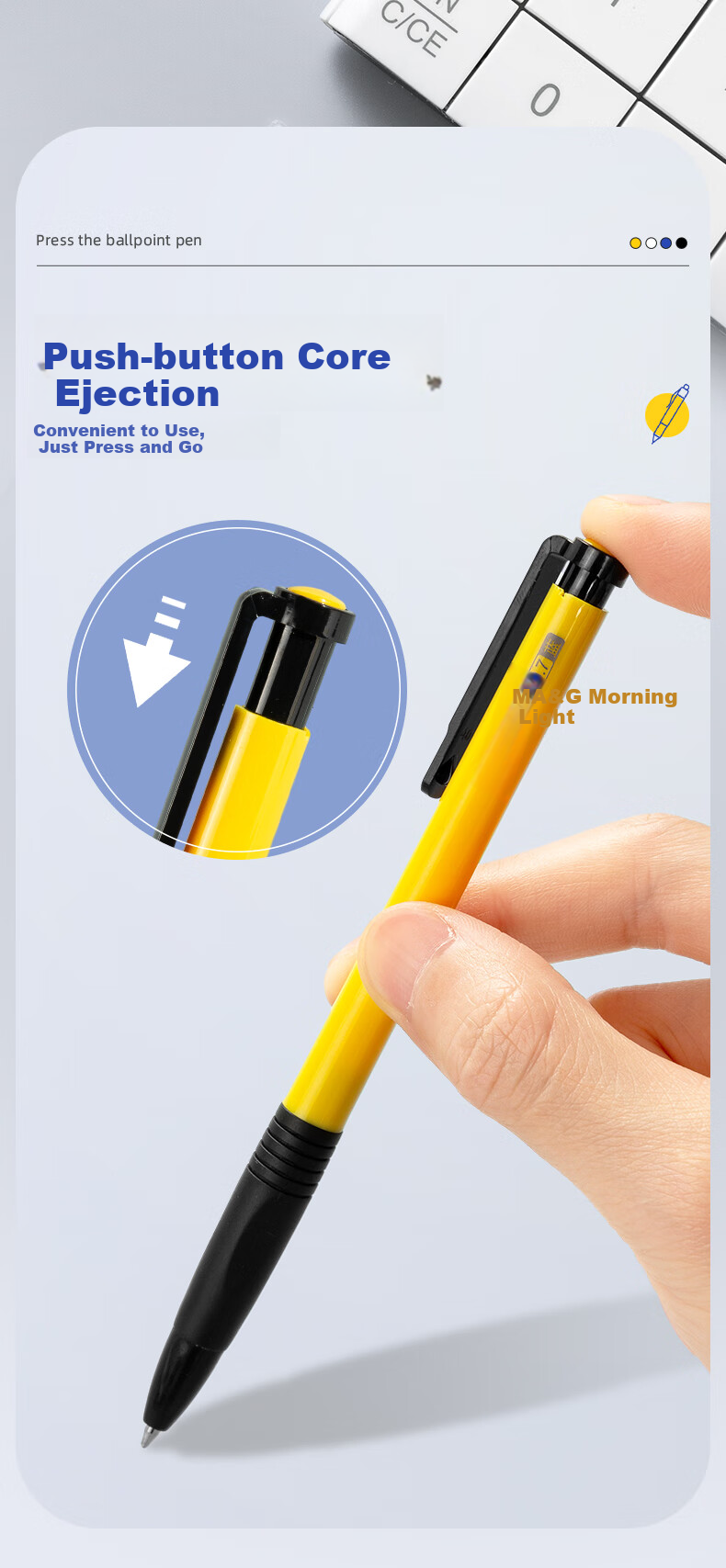 M&G Stationery Ballpoint Pen, Medium Oil Pen, 0.7mm Bullet Tip, Soft Rubber Grip, Retractable Pen, Student Office Supplies, Blue, 24 Pieces/box, ABPV7501, Back to School 6