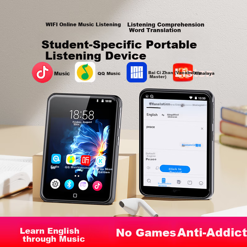 MP3/MP4 плеер RUIZU D60, 48 ГБ, портативный плеер с поддержкой Lossless, Wi-Fi, Bluetooth, словарь для студентов