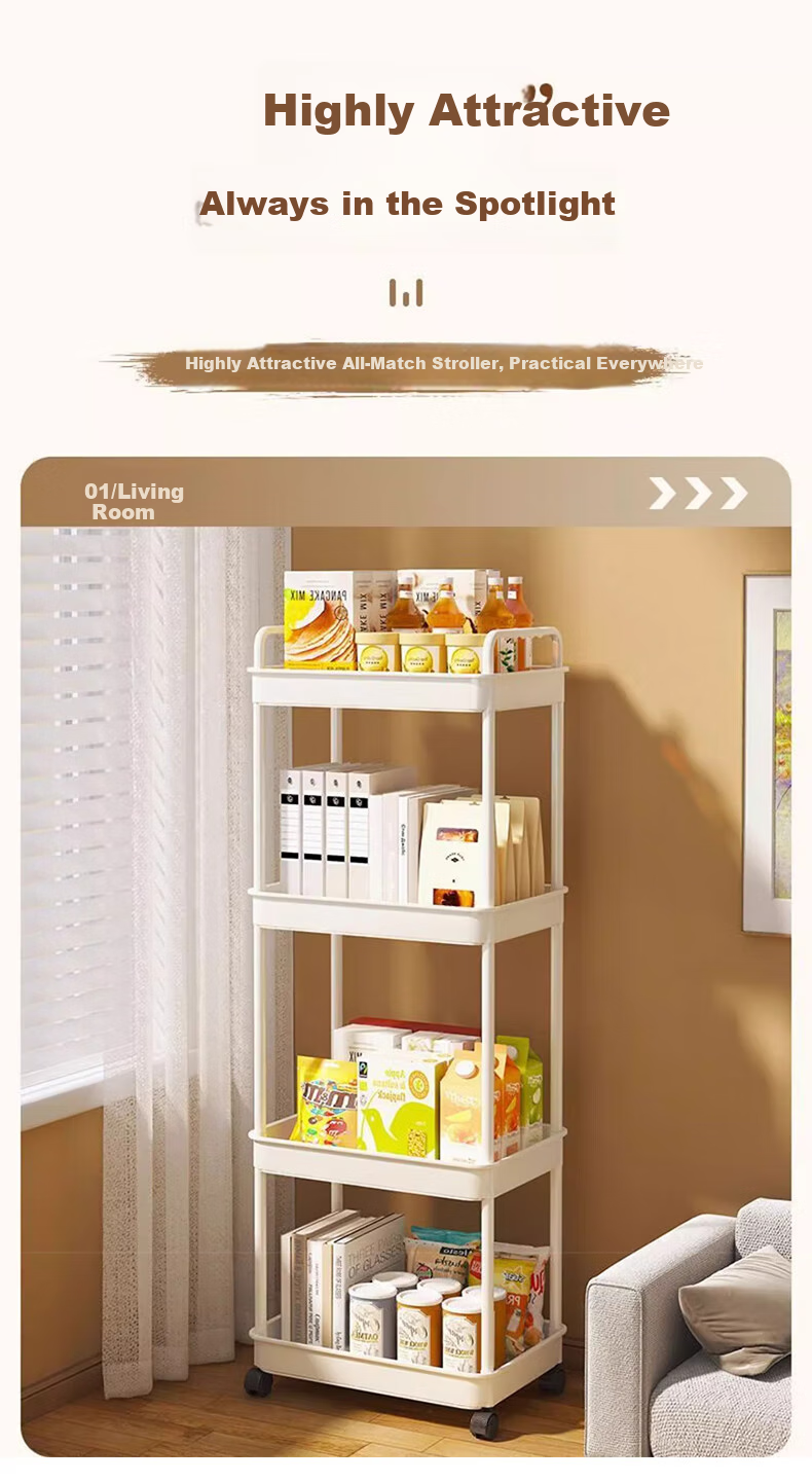 Jingjiayi Baby Stroller Storage Rack, Multi-Layer Bathroom Kitchen Floor-Standing Vegetable Snack Movable Storage Shelf, 3-Tier 6