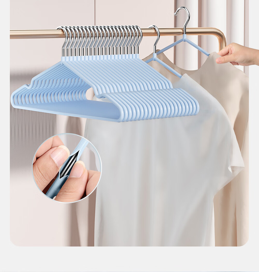 MENGTING Plastic Coated Non-Slip Hangers, 20-Pack Blue and White Adult Coat Hangers 10