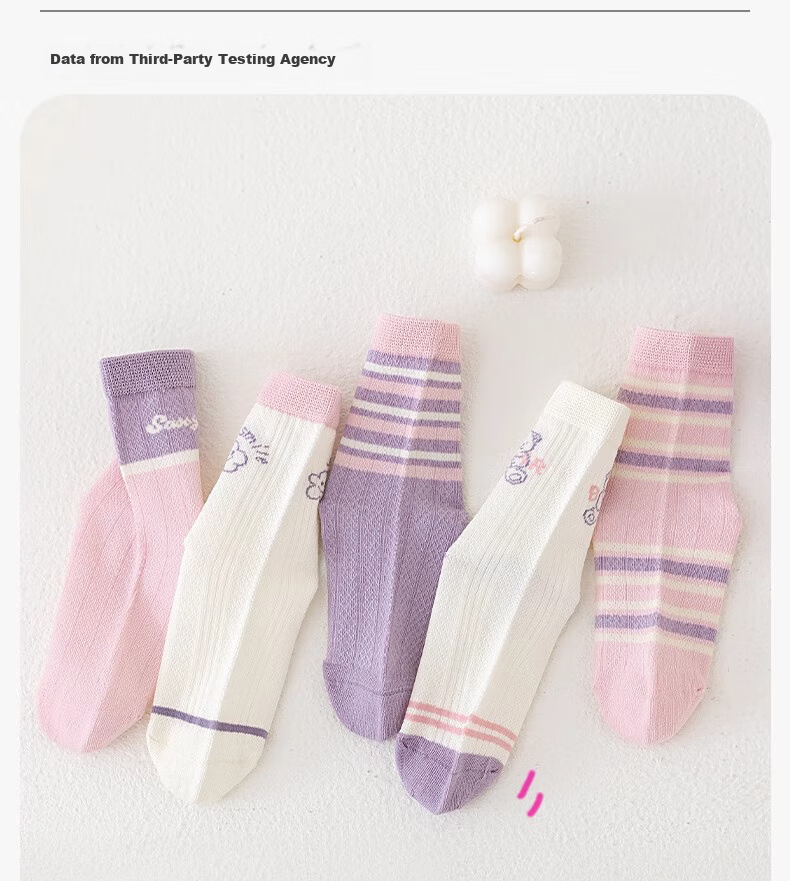 Mianmanman Children's Socks, Summer Thin Mid-Calf Socks, Xinjiang Cotton Mesh Breathable, Girls' Baby Cotton Socks, Antibacterial, 7 Pairs 8