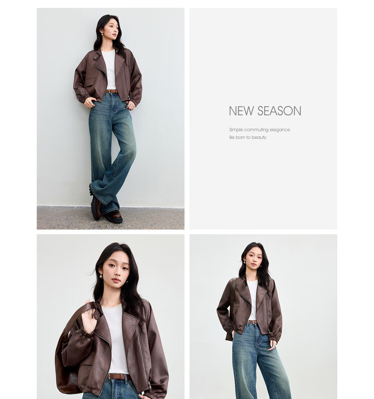 Sentubila Women's Casual Asymmetric Zip-Up Stand Collar Jacket Autumn Loose Slim Leather Texture Cardigan Drawstring Top 9