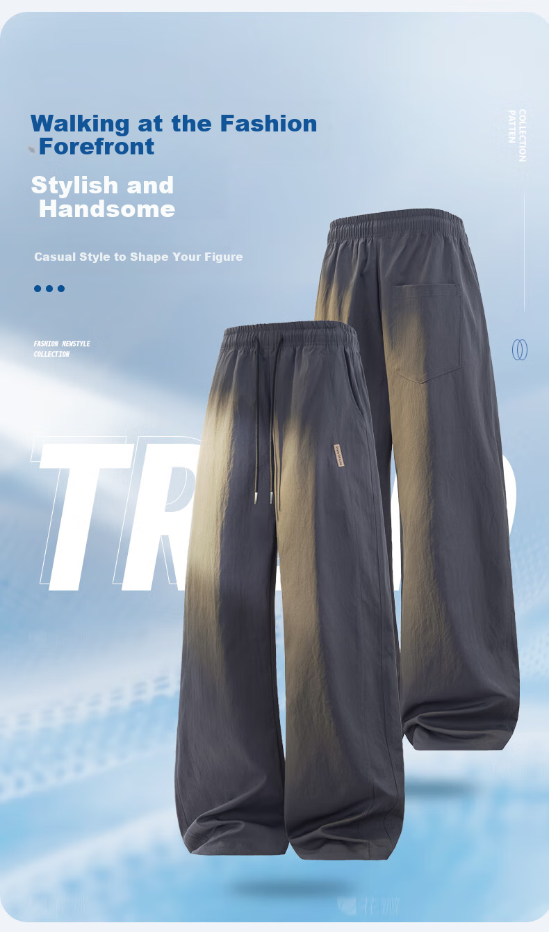 MMOPTOP Striped Lightweight Straight-Leg Pants for Men, Spring And Summer Trendy Loose-Fit Athletic Wide-Leg Casual Trousers K23117 Apricot Color M 2