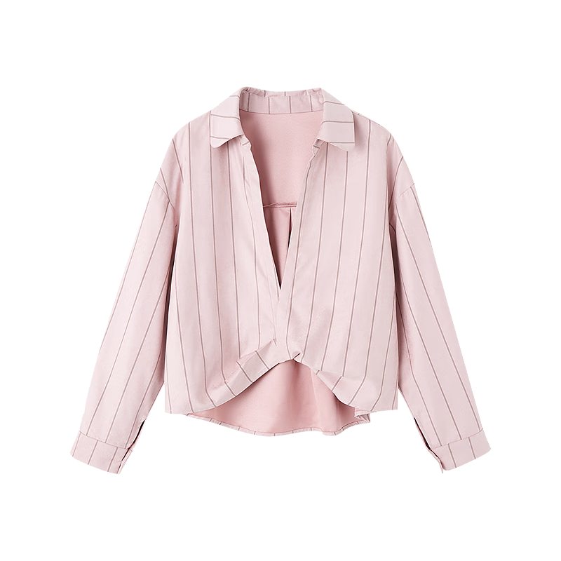 Demana Order Sense Striped Autumn Korean Style Cross Lapel Shirt with Pocket and Pleated Hem Women's Top