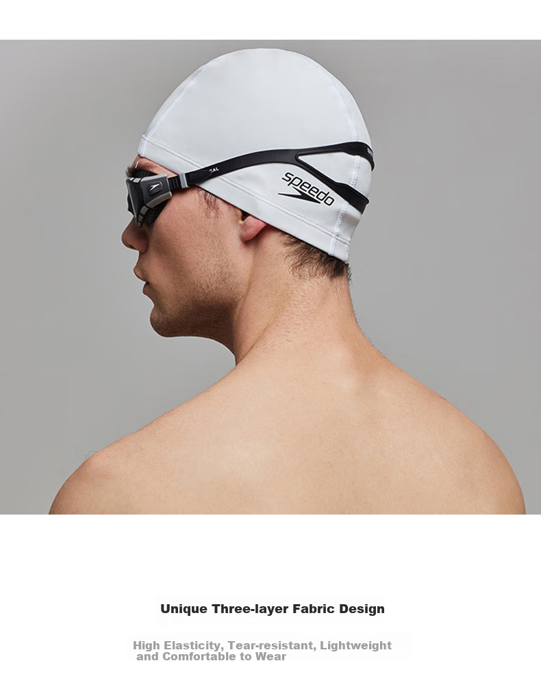 Speedo Classic Silicone-Coated Swim Cap with Three-Layer Fabric, Soft And Comfortable Swimming Cap, Black 3
