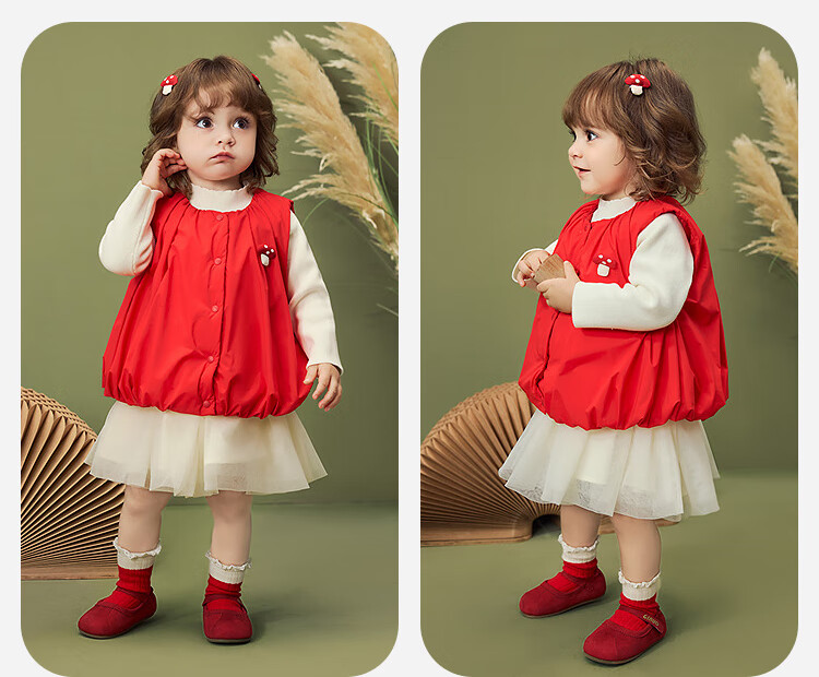 Minibala Girls' Three-Proof Down Vest Baby Water-Repellent Fleece Vest New Year Clothing 2025 Winter 7