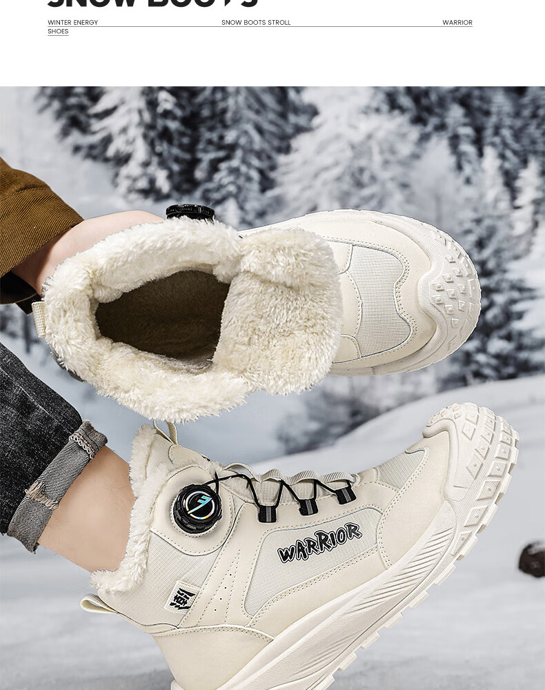Warrior Men's Snow Boots 2025 Winter New Warm Fleece Thickened Cotton Shoes Black Size 39 15