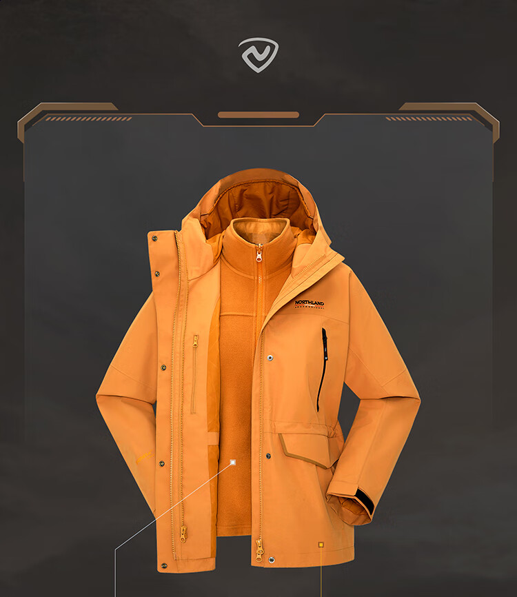 NORTHLAND [Huyanglin 3.0] Women's Three-In Outdoor Jacket, Water-Repellent And Windproof, for Hiking And Mountaineering, Two-Piece Set 3
