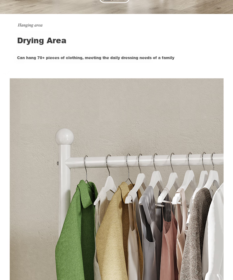 Yicainianhua Clothes Drying Rack, Floor-Standing Movable Balcony Clothes Hanger, Indoor Clothes Rack, Drying Pole, White Clothes Stand, 2266 4