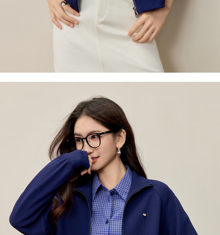 Sentubila Gold Zipper Raglan Long Sleeve Loose Jacket Women Autumn Slimming Sweatshirt Cardigan Two-Way Collar Outerwear 16